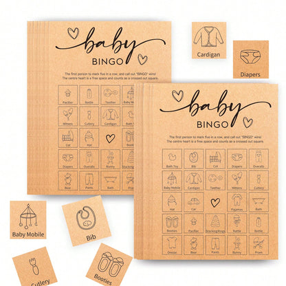 32pcs Baby Shower Bingo Game Cards, Unisex Minimalist Design, For Boys Or Girls
