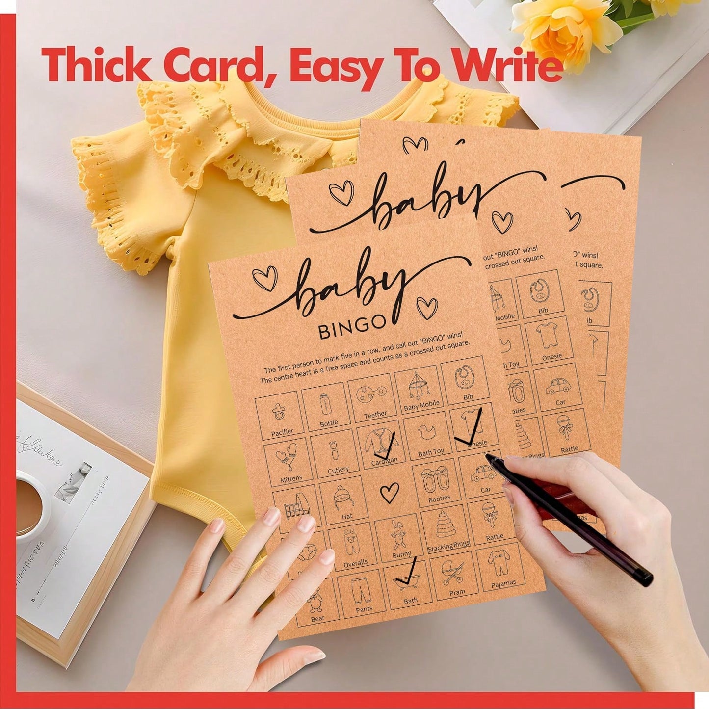 32pcs Baby Shower Bingo Game Cards, Unisex Minimalist Design, For Boys Or Girls