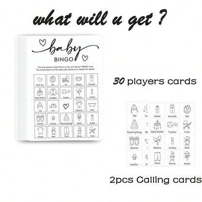 32pcs Baby Shower Bingo Game Cards, Unisex Minimalist Design, For Boys Or Girls
