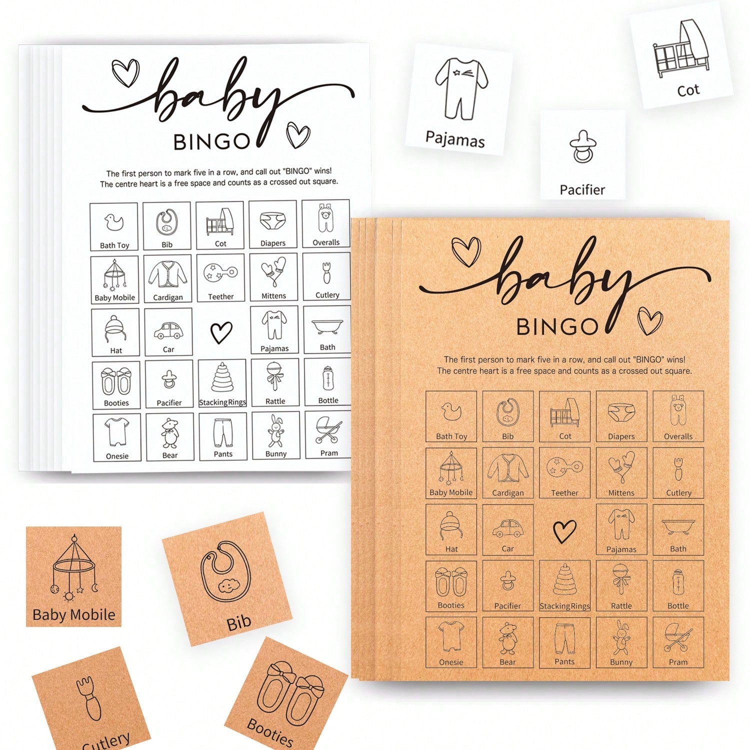 32pcs Baby Shower Bingo Game Cards, Unisex Minimalist Design, For Boys Or Girls
