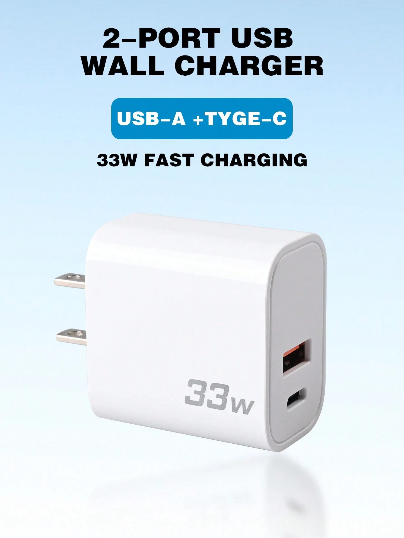 33W PD Wall Charger, US Plug, PD3.0 Fast Type-C Charger Adapter, Compatible With Apple/Android Smartphones, Cameras, MP3 Players, Etc. Suitable For Travel, Office, Dorm, And Home Multi-Port