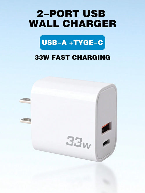33W PD Wall Charger, US Plug, PD3.0 Fast Type-C Charger Adapter, Compatible With Apple/Android Smartphones, Cameras, MP3 Players, Etc. Suitable For Travel, Office, Dorm, And Home Multi-Port