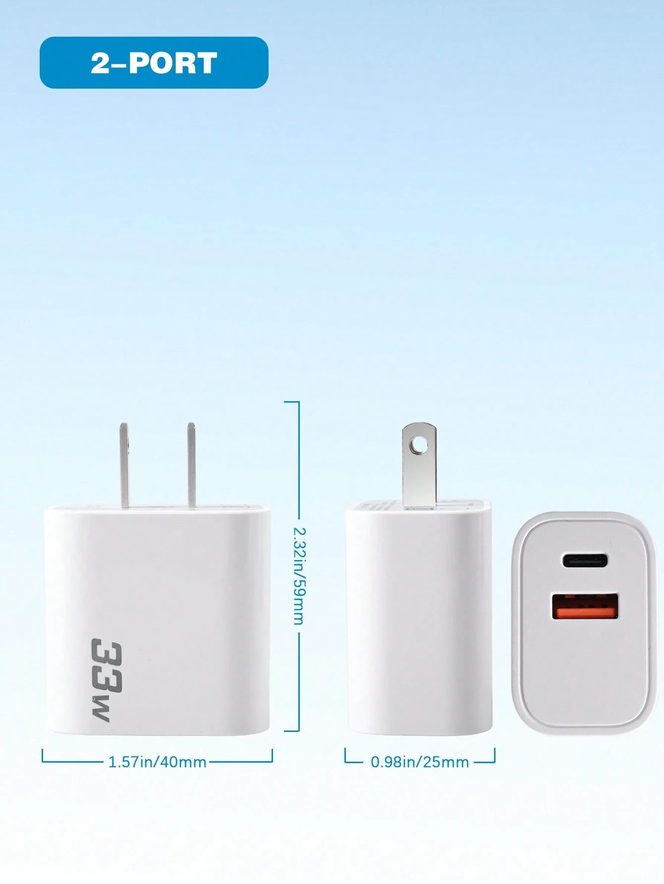33W PD Wall Charger, US Plug, PD3.0 Fast Type-C Charger Adapter, Compatible With Apple/Android Smartphones, Cameras, MP3 Players, Etc. Suitable For Travel, Office, Dorm, And Home Multi-Port