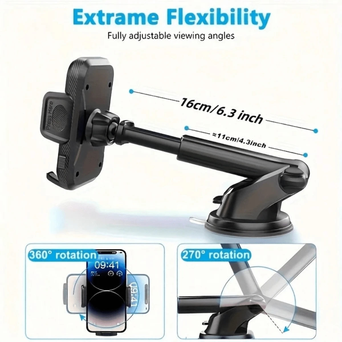 360° Rotatable Dashboard Mount, 270° Swivel Head, Flexible PVC Material Car Phone Holder- 2 In 1 Navigation & Smartphone Holder, Suitable For IPhone, Android Phones, Birthday, Family, Friend Gift, Dr