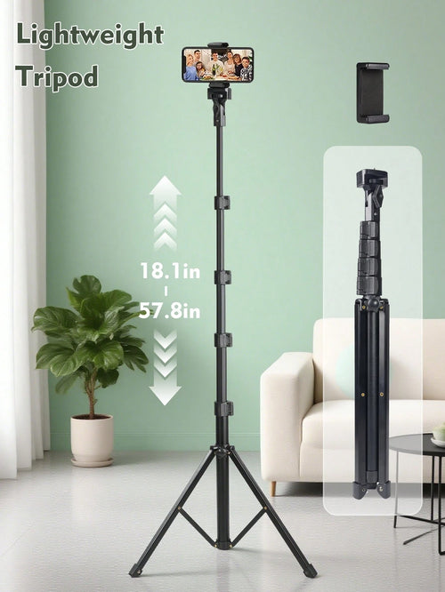 360 ° Rotating Camera Stand, Outdoor Selfie Tripod, Buckle Type 145cm Telescopic Stand With Phone Clip, Floor Portable Tripod