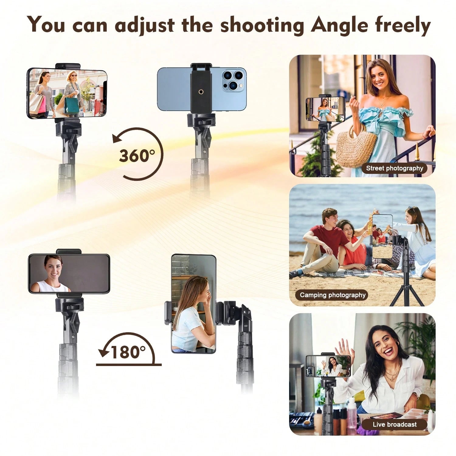 360 ° Rotating Camera Stand, Outdoor Selfie Tripod, Buckle Type 145cm Telescopic Stand With Phone Clip, Floor Portable Tripod