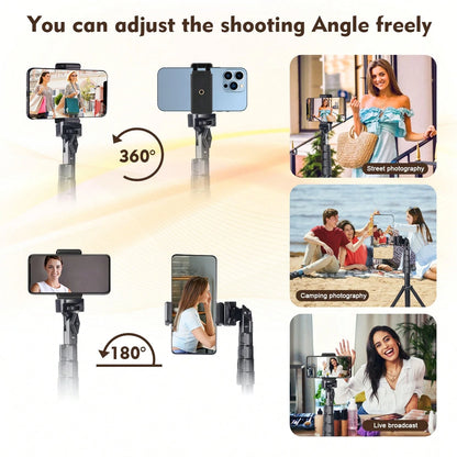 360 ° Rotating Camera Stand, Outdoor Selfie Tripod, Buckle Type 145cm Telescopic Stand With Phone Clip, Floor Portable Tripod