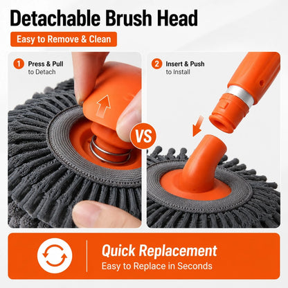360° Rotating Car Wash Brush, Extendable Long Handle Dual Head Cleaning Mop With High Density Chenille Microfiber, Soft Scratch-Free Vehicle Washer Tool For SUV Truck RV Windshield Window, Portable Au