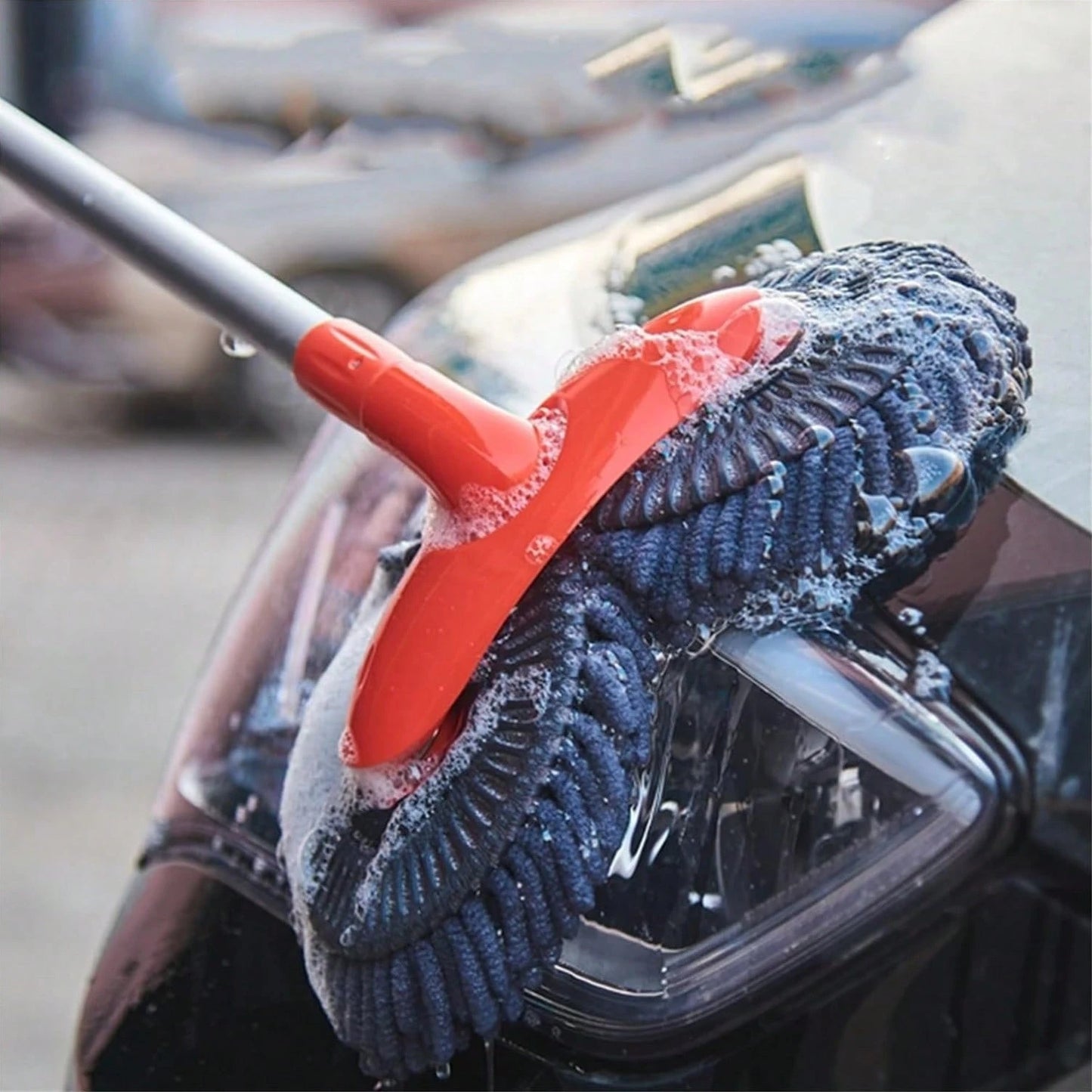 360° Rotating Car Wash Brush, Extendable Long Handle Dual Head Cleaning Mop With High Density Chenille Microfiber, Soft Scratch-Free Vehicle Washer Tool For SUV Truck RV Windshield Window, Portable Au