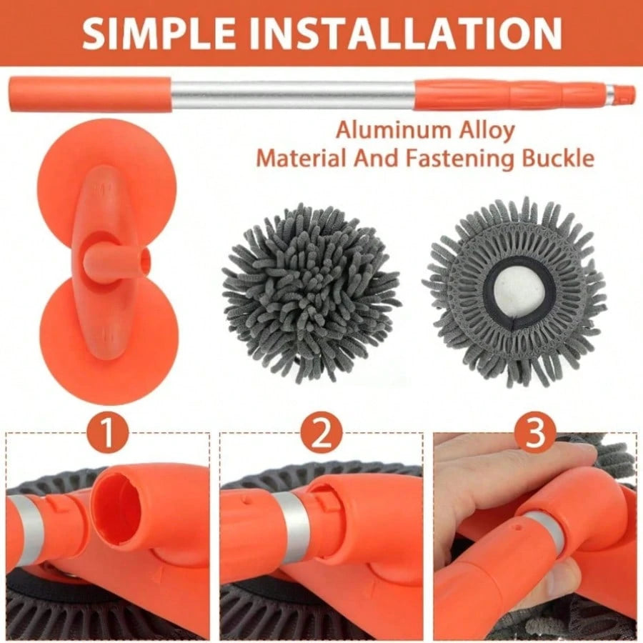 360° Rotating Car Wash Brush, Extendable Long Handle Dual Head Cleaning Mop With High Density Chenille Microfiber, Soft Scratch-Free Vehicle Washer Tool For SUV Truck RV Windshield Window, Portable Au