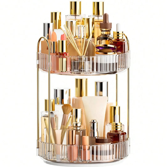 360° Rotating Makeup Organizer, 2 Tier Bathroom Counter Organizer,Large Capacity Perfume Cosmetics Skincare Vanity Organizers, Dresser Spinning Countertop Organizer And Storage For Women (Clear)