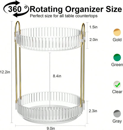360° Rotating Makeup Organizer, 2 Tier Bathroom Counter Organizer,Large Capacity Perfume Cosmetics Skincare Vanity Organizers, Dresser Spinning Countertop Organizer And Storage For Women (Clear)