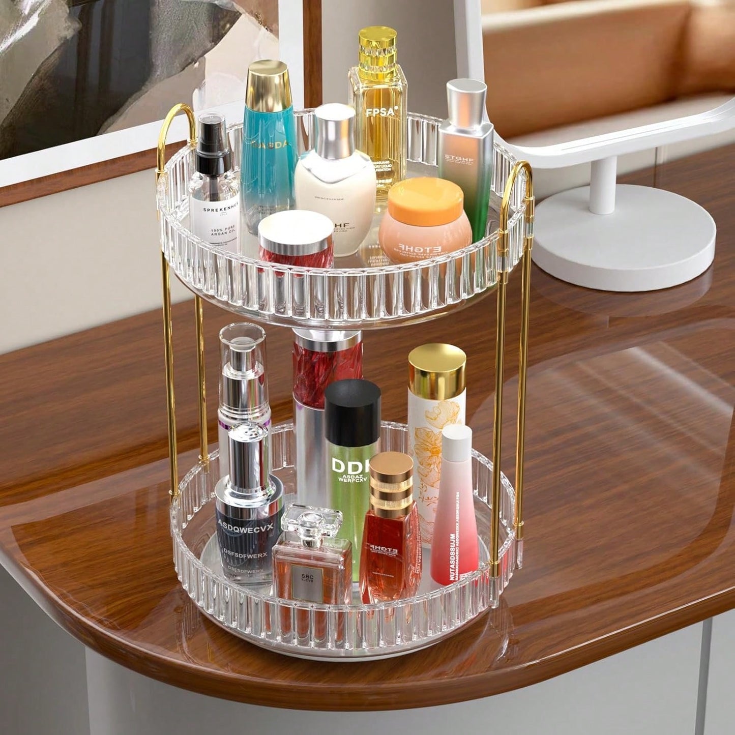 360° Rotating Makeup Organizer, 2 Tier Bathroom Counter Organizer,Large Capacity Perfume Cosmetics Skincare Vanity Organizers, Dresser Spinning Countertop Organizer And Storage For Women (Clear)