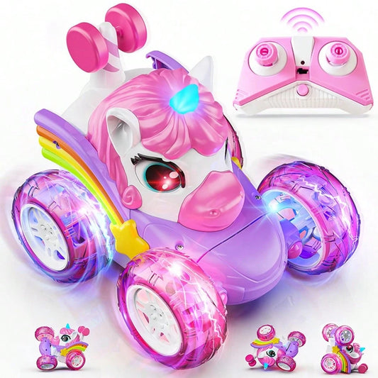 360° Unicorn Small Remote Control Stunt Car, 4WD Stunt Spin Remote Control Car, Double-Sided Remote Control Car With LED Lights, 2.4GHz Electric Toy Car, Christmas Birthday New Year Gifts, Back To Sch