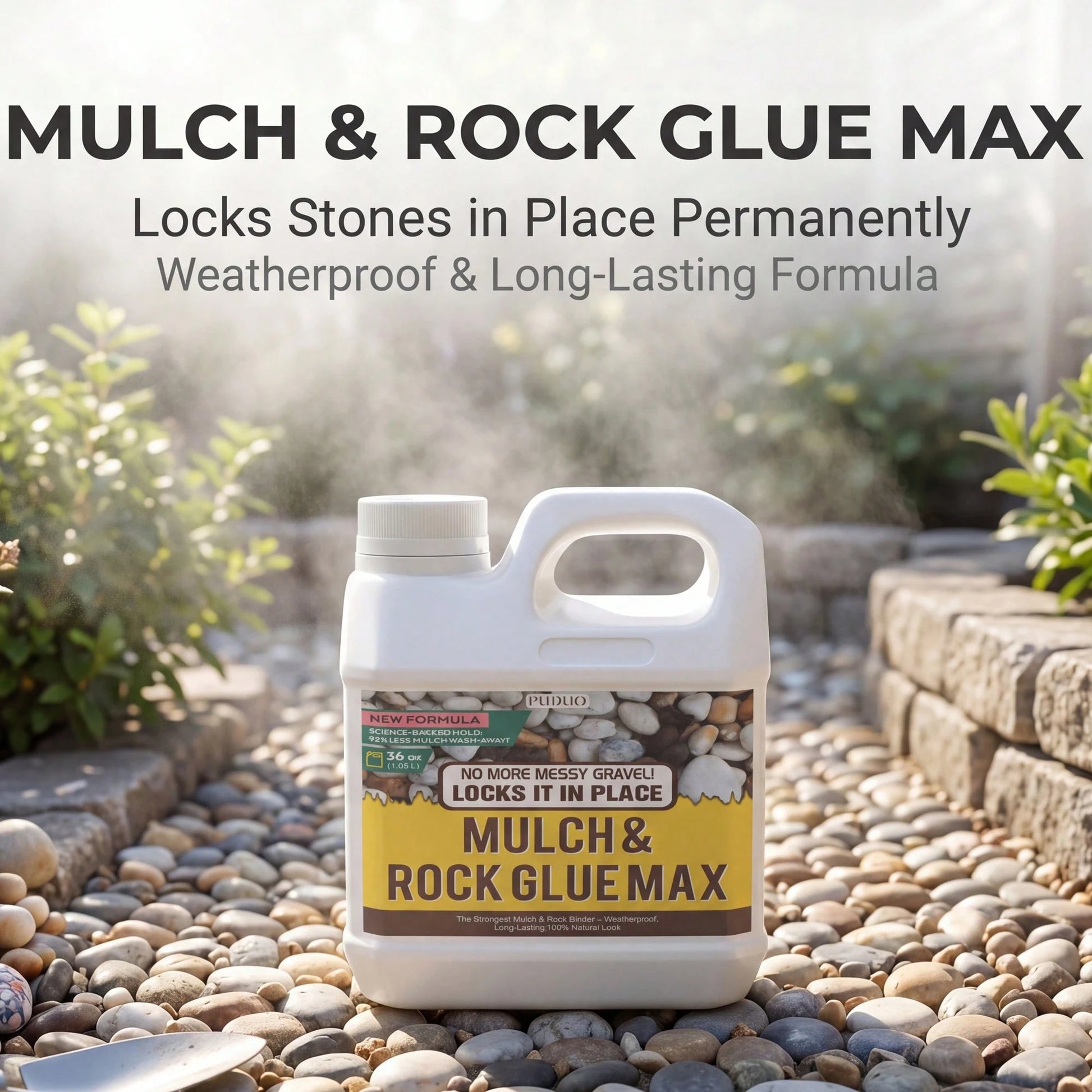 36ozMulch & Rock Glue- Advanced Landscape Stabilizer, Clear Gravel Binder For Mulch, Pea Gravel & Stones, Long-Lasting Weatherproof Adhesive, Prevents Washout For Outdoor Gardens & Yard Landscaping