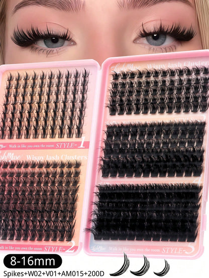 392 Clusters Spiky Eyelash Book, European & American Style, D/DD Curl, 8-16mm Mixed Length, Cluster Eyelash Set, DIY Free Shaping Of Eye Shape And Density, Quickly Create 3D Cat Eye Makeup, Save Makeu