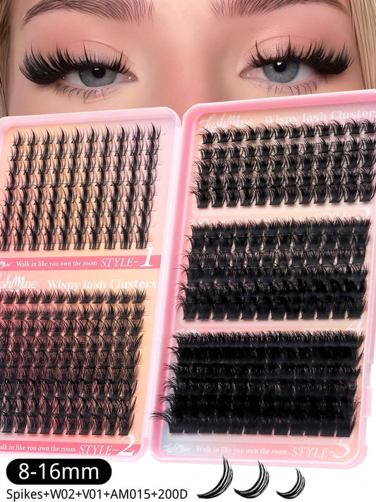 392 Clusters Spiky Eyelash Book, European & American Style, D/DD Curl, 8-16mm Mixed Length, Cluster Eyelash Set, DIY Free Shaping Of Eye Shape And Density, Quickly Create 3D Cat Eye Makeup, Save Makeu