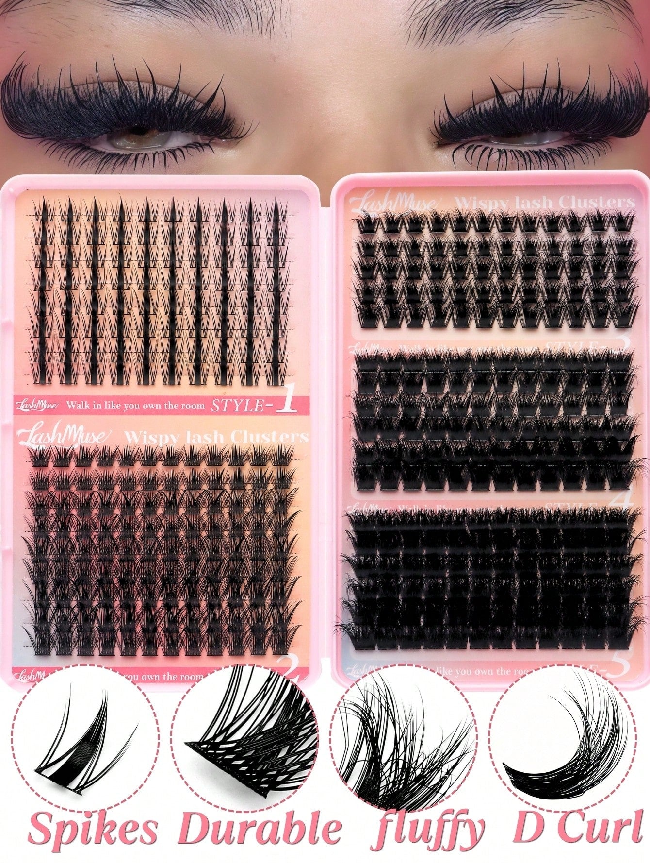 392 Clusters Spiky Eyelash Book, European & American Style, D/DD Curl, 8-16mm Mixed Length, Cluster Eyelash Set, DIY Free Shaping Of Eye Shape And Density, Quickly Create 3D Cat Eye Makeup, Save Makeu