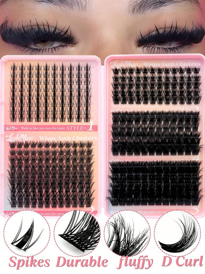 392 Clusters Spiky Eyelash Book, European & American Style, D/DD Curl, 8-16mm Mixed Length, Cluster Eyelash Set, DIY Free Shaping Of Eye Shape And Density, Quickly Create 3D Cat Eye Makeup, Save Makeu