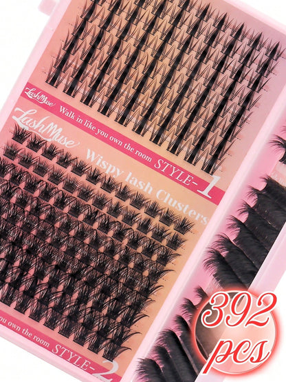 392 Clusters Spiky Eyelash Book, European & American Style, D/DD Curl, 8-16mm Mixed Length, Cluster Eyelash Set, DIY Free Shaping Of Eye Shape And Density, Quickly Create 3D Cat Eye Makeup, Save Makeu