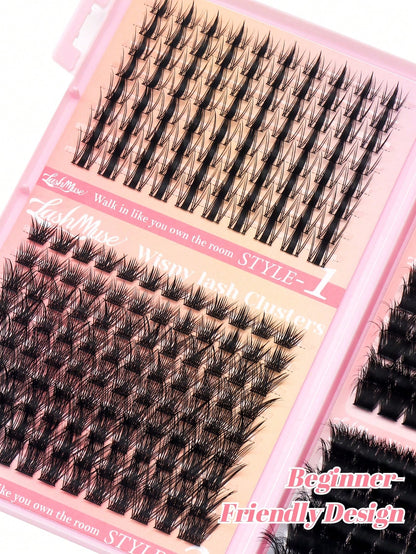 392 Clusters Spiky Eyelash Book, European & American Style, D/DD Curl, 8-16mm Mixed Length, Cluster Eyelash Set, DIY Free Shaping Of Eye Shape And Density, Quickly Create 3D Cat Eye Makeup, Save Makeu