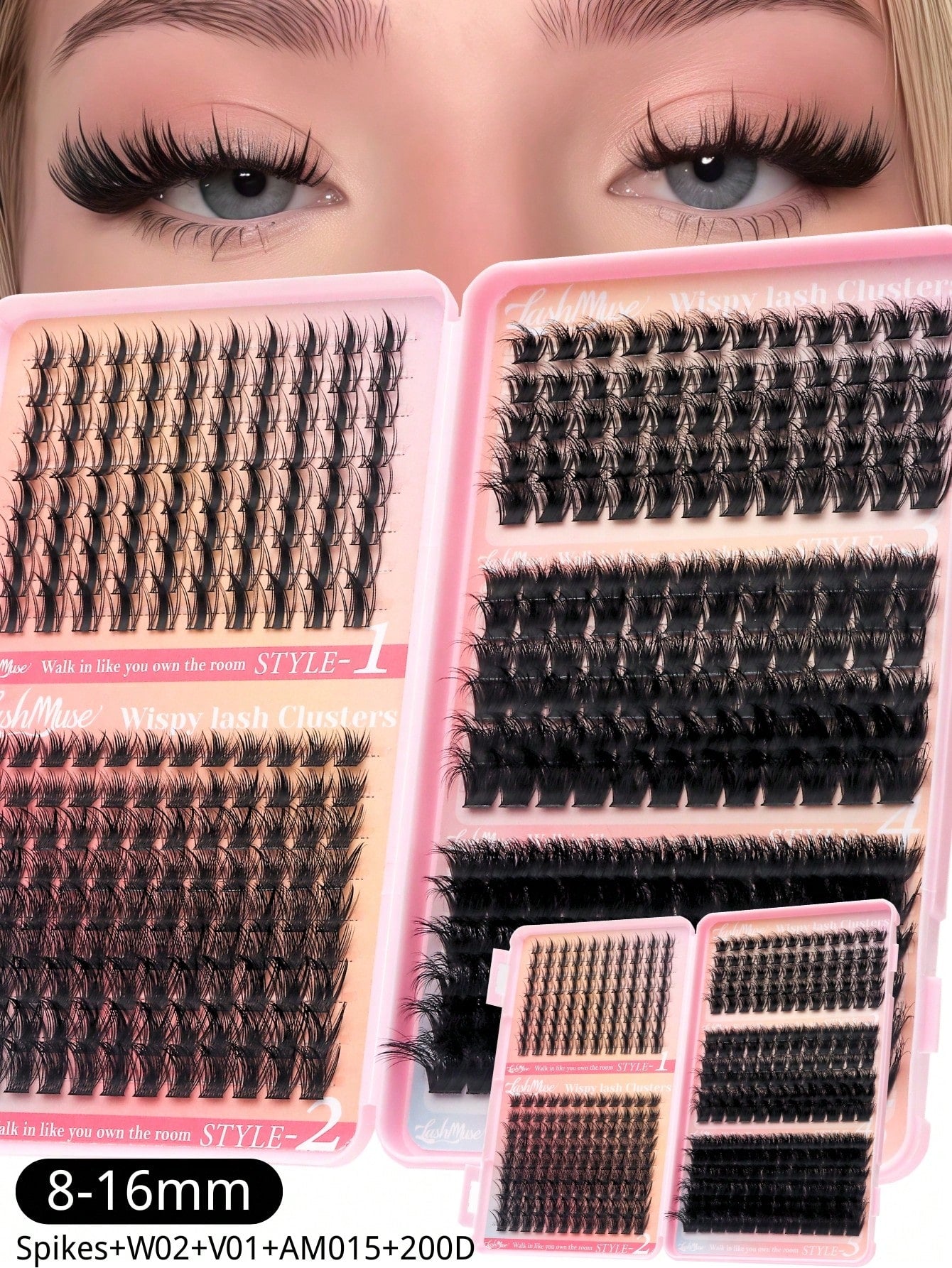 392 Clusters Spiky Eyelash Book, European & American Style, D/DD Curl, 8-16mm Mixed Length, Cluster Eyelash Set, DIY Free Shaping Of Eye Shape And Density, Quickly Create 3D Cat Eye Makeup, Save Makeu