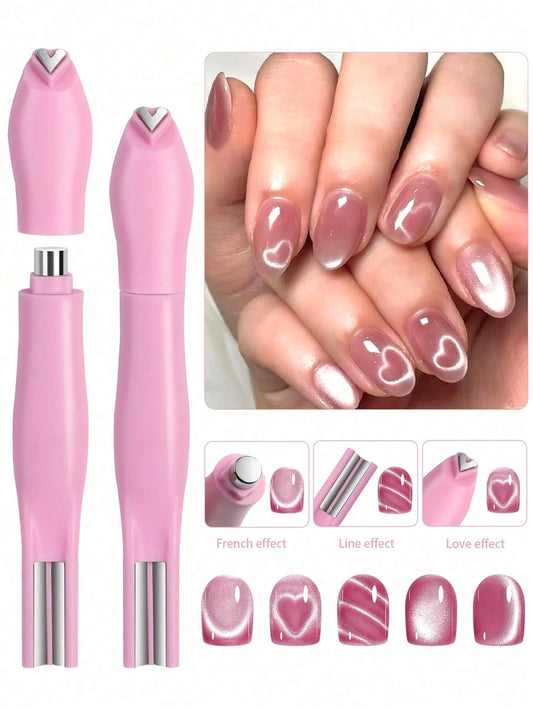 3D Heart Shape Nail Magnet 3 In 1 Cat Eye Effect Double Line Moon Snake Pattern UV Attraction Magnetic Stick For Manicure, Nail Supplies, Nail Tools, Nail Art Tools, Back To School, Nails, Clip-On Nai