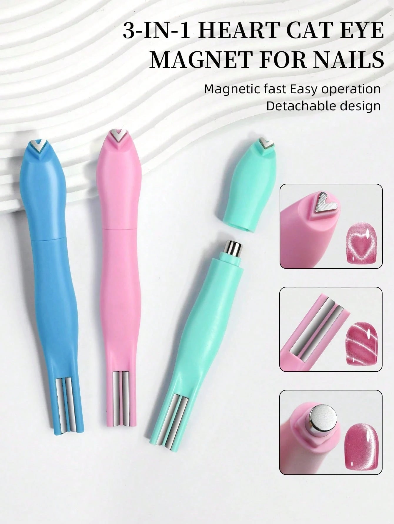 3D Heart Shape Nail Magnet 3 In 1 Cat Eye Effect Double Line Moon Snake Pattern UV Attraction Magnetic Stick For Manicure, Nail Supplies, Nail Tools, Nail Art Tools, Back To School, Nails, Clip-On Nai
