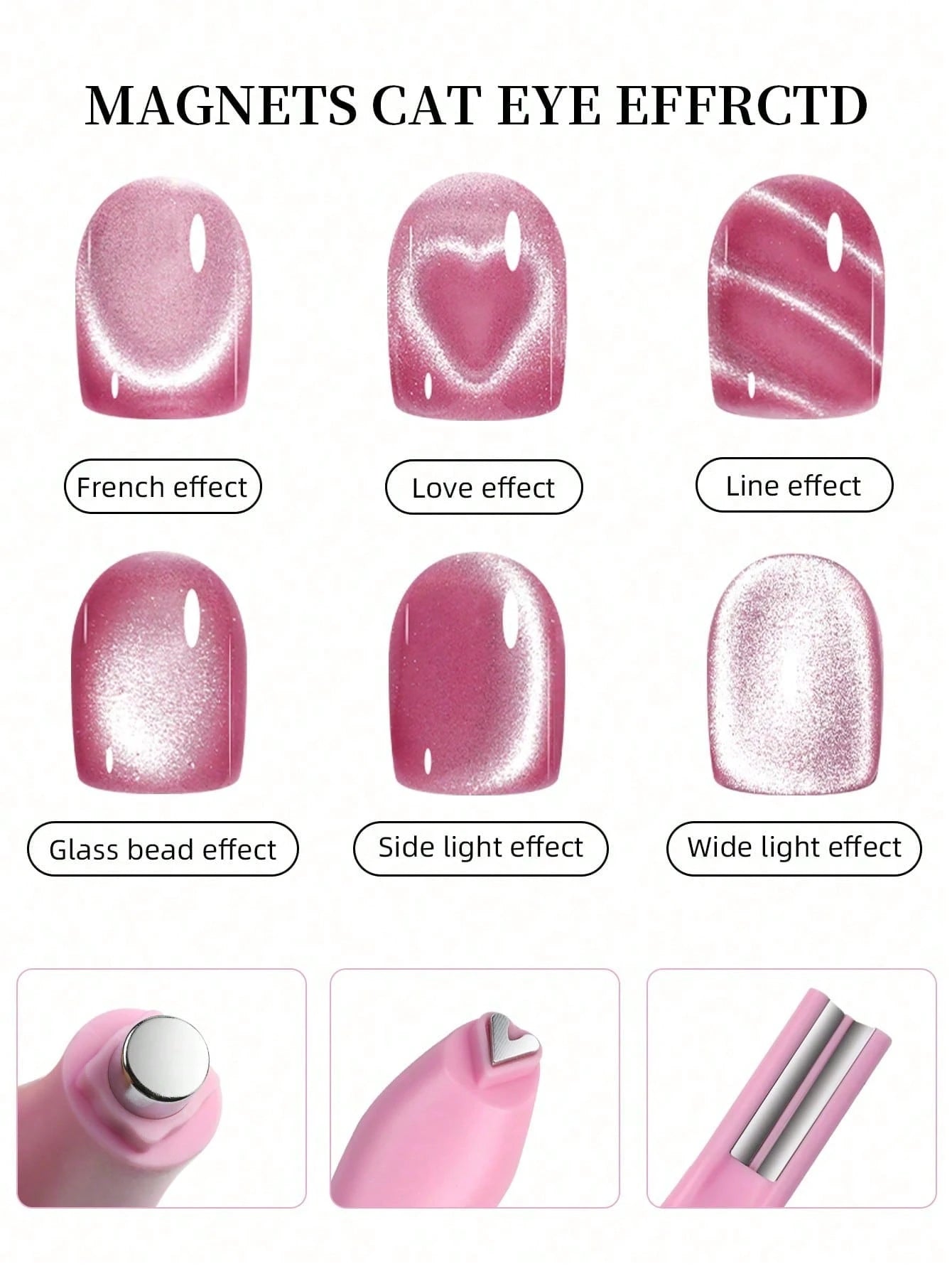 3D Heart Shape Nail Magnet 3 In 1 Cat Eye Effect Double Line Moon Snake Pattern UV Attraction Magnetic Stick For Manicure, Nail Supplies, Nail Tools, Nail Art Tools, Back To School, Nails, Clip-On Nai