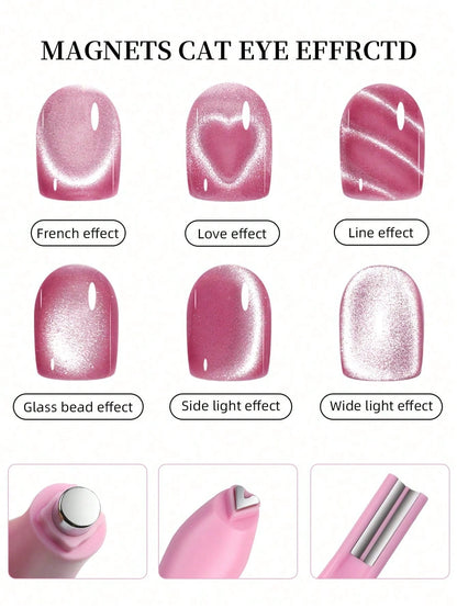 3D Heart Shape Nail Magnet 3 In 1 Cat Eye Effect Double Line Moon Snake Pattern UV Attraction Magnetic Stick For Manicure, Nail Supplies, Nail Tools, Nail Art Tools, Back To School, Nails, Clip-On Nai
