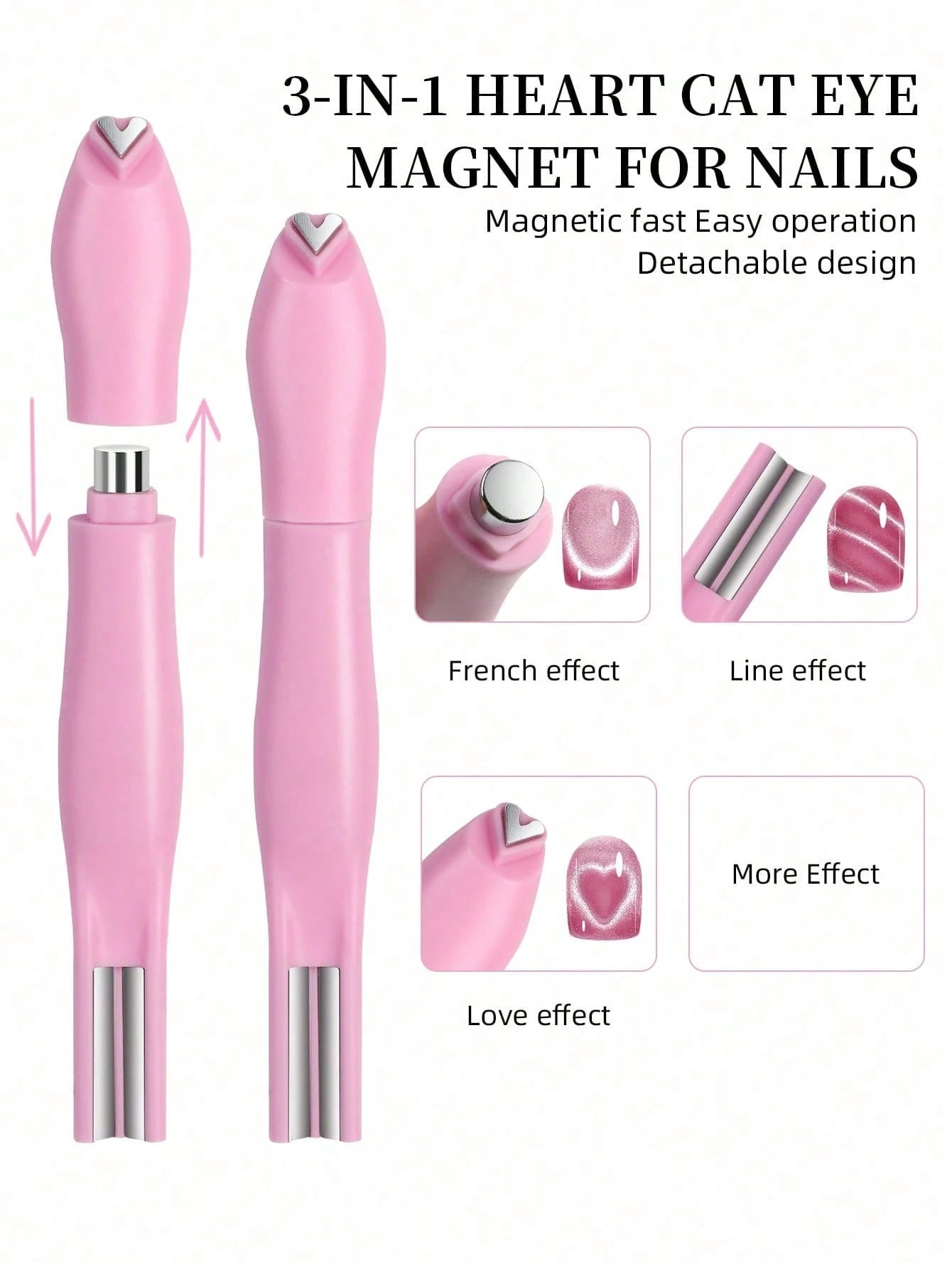 3D Heart Shape Nail Magnet 3 In 1 Cat Eye Effect Double Line Moon Snake Pattern UV Attraction Magnetic Stick For Manicure, Nail Supplies, Nail Tools, Nail Art Tools, Back To School, Nails, Clip-On Nai