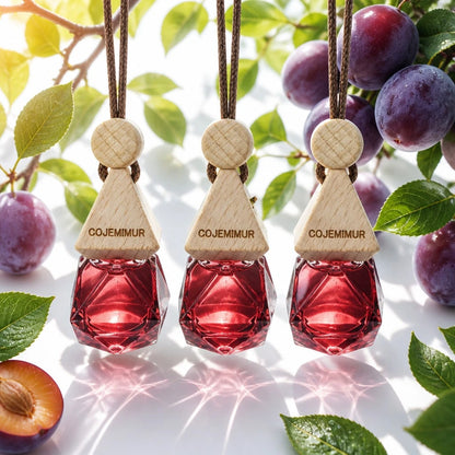 3pcs 10ml Aesthetic Hanging Car Air Freshener Set, Sweet Dark Plum Scent With Fruity Romantic Mood, Glass Bottle With Wooden Cap, Car Mirror Diffuser For Date Nights, Daily Commute, Closet & Bedroom