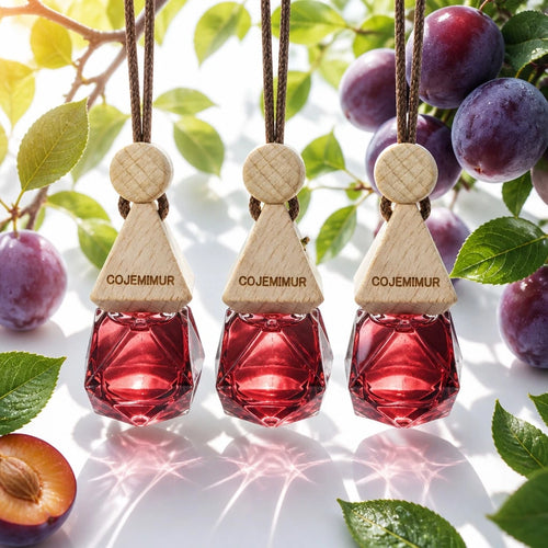3pcs 10ml Aesthetic Hanging Car Air Freshener Set, Sweet Dark Plum Scent With Fruity Romantic Mood, Glass Bottle With Wooden Cap, Car Mirror Diffuser For Date Nights, Daily Commute, Closet & Bedroom