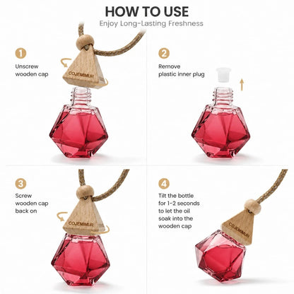 3pcs 10ml Aesthetic Hanging Car Air Freshener Set, Sweet Dark Plum Scent With Fruity Romantic Mood, Glass Bottle With Wooden Cap, Car Mirror Diffuser For Date Nights, Daily Commute, Closet & Bedroom