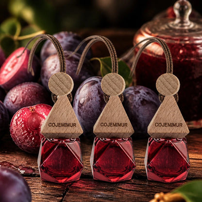 3pcs 10ml Aesthetic Hanging Car Air Freshener Set, Sweet Dark Plum Scent With Fruity Romantic Mood, Glass Bottle With Wooden Cap, Car Mirror Diffuser For Date Nights, Daily Commute, Closet & Bedroom