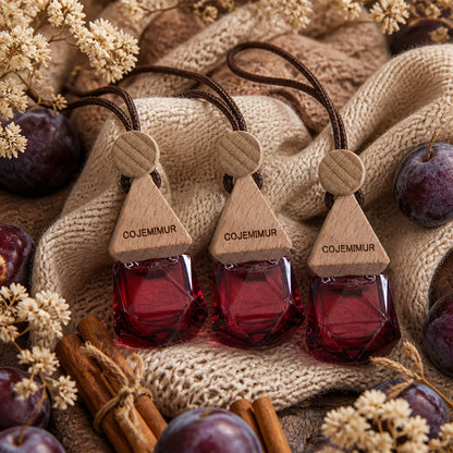 3pcs 10ml Aesthetic Hanging Car Air Freshener Set, Sweet Dark Plum Scent With Fruity Romantic Mood, Glass Bottle With Wooden Cap, Car Mirror Diffuser For Date Nights, Daily Commute, Closet & Bedroom