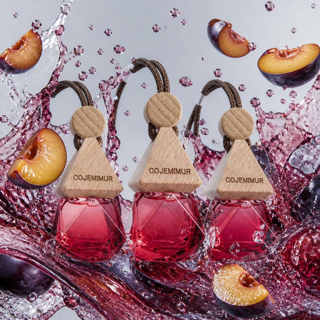 3pcs 10ml Aesthetic Hanging Car Air Freshener Set, Sweet Dark Plum Scent With Fruity Romantic Mood, Glass Bottle With Wooden Cap, Car Mirror Diffuser For Date Nights, Daily Commute, Closet & Bedroom