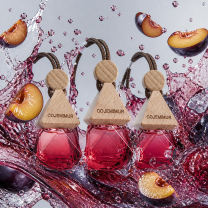 3pcs 10ml Aesthetic Hanging Car Air Freshener Set, Sweet Dark Plum Scent With Fruity Romantic Mood, Glass Bottle With Wooden Cap, Car Mirror Diffuser For Date Nights, Daily Commute, Closet & Bedroom