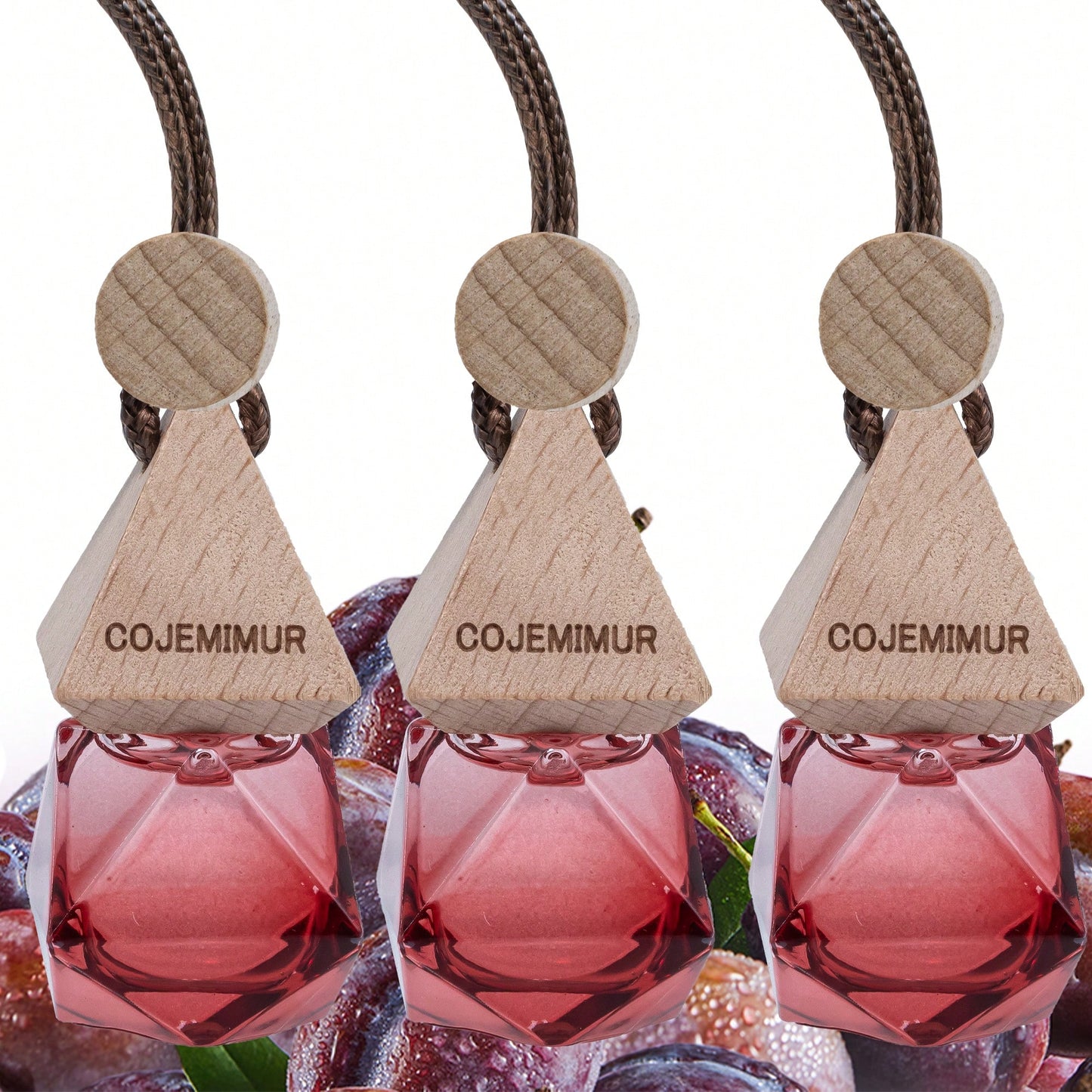 3pcs 10ml Aesthetic Hanging Car Air Freshener Set, Sweet Dark Plum Scent With Fruity Romantic Mood, Glass Bottle With Wooden Cap, Car Mirror Diffuser For Date Nights, Daily Commute, Closet & Bedroom