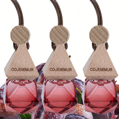 3pcs 10ml Aesthetic Hanging Car Air Freshener Set, Sweet Dark Plum Scent With Fruity Romantic Mood, Glass Bottle With Wooden Cap, Car Mirror Diffuser For Date Nights, Daily Commute, Closet & Bedroom