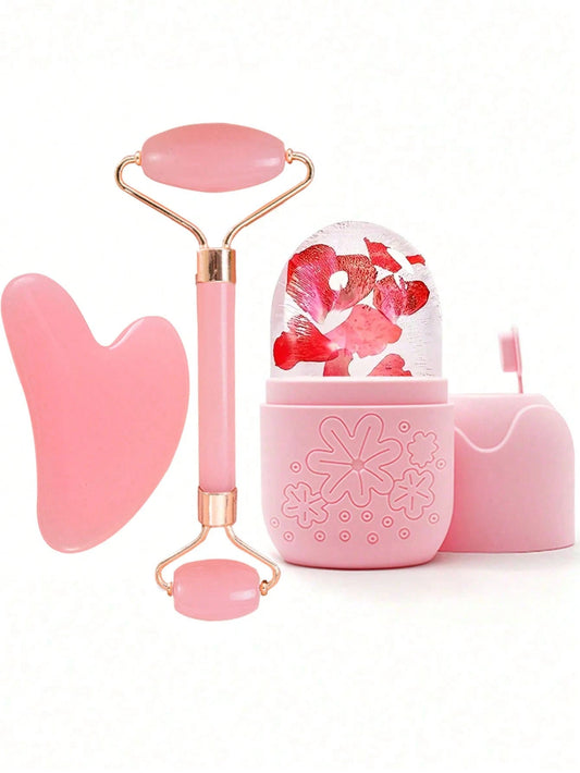 3pcs/1pc Ice Facial Roller Set, Facial Skincare Ice Roller, Facial Massage Tool, Silicone Ice Facial Roller, Quartz Roller, Relieve Facial And Eye Puffiness, Enhance Skincare Effect And Radiance, Suit