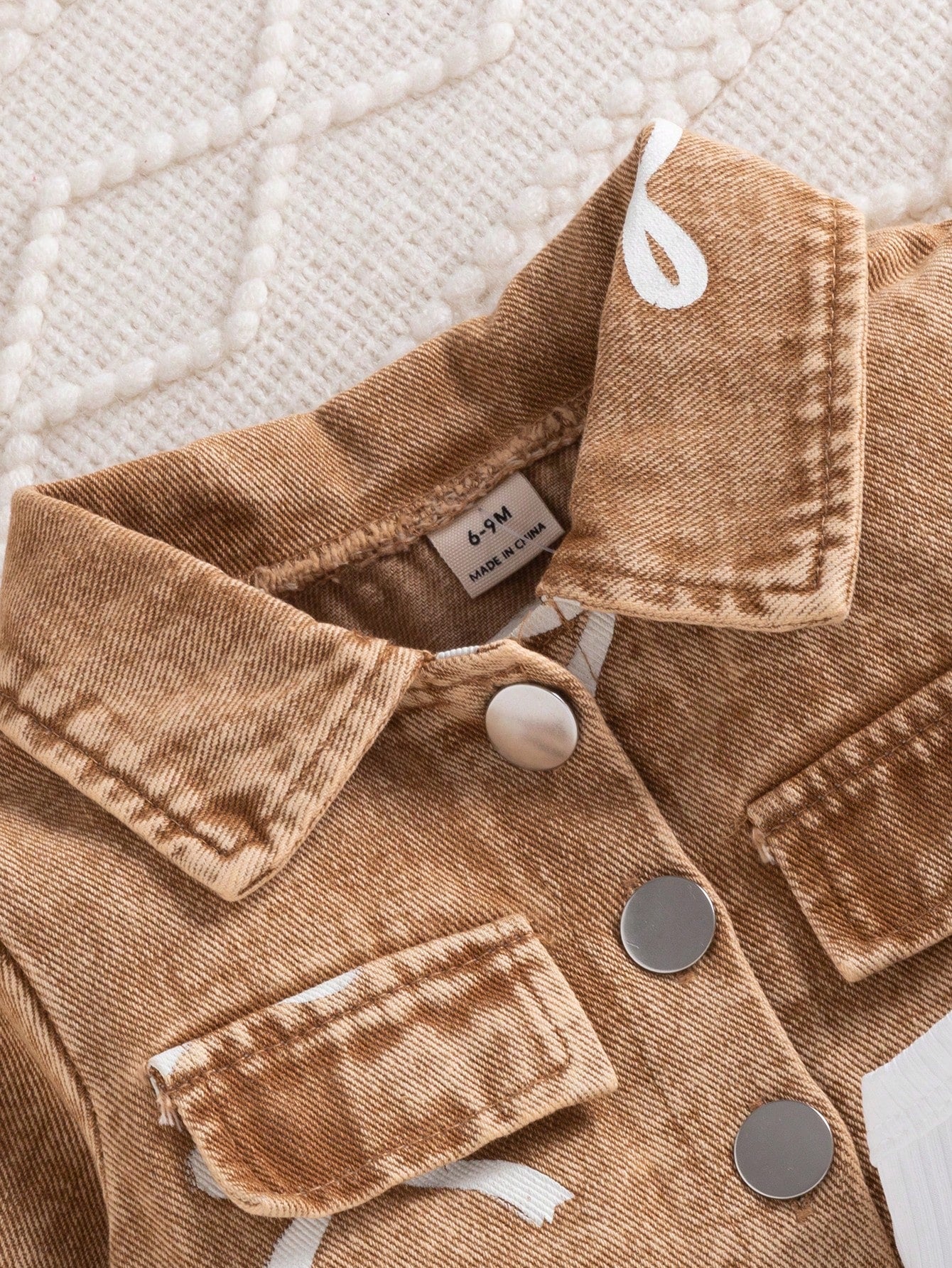 3pcs Baby Girl Autumn Cute Fashion Brown And White Polka Dot Denim Jacket With Printed Bow Matching Skirt And Camisole Top Set Matching Family Style