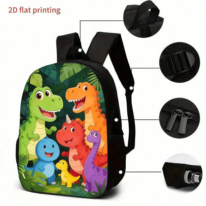 3pcs Backpack Set, Cute Cartoon Dinosaur Jungle Print, Includes Durable Large-Capacity Bookpack, Crossbody Bag & Multi-Functional Pencil Case, Adjustable Straps And Zipper Compartments