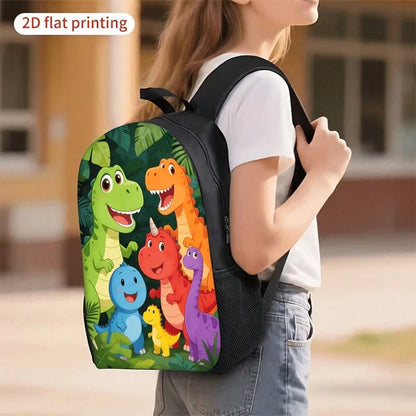 3pcs Backpack Set, Cute Cartoon Dinosaur Jungle Print, Includes Durable Large-Capacity Bookpack, Crossbody Bag & Multi-Functional Pencil Case, Adjustable Straps And Zipper Compartments