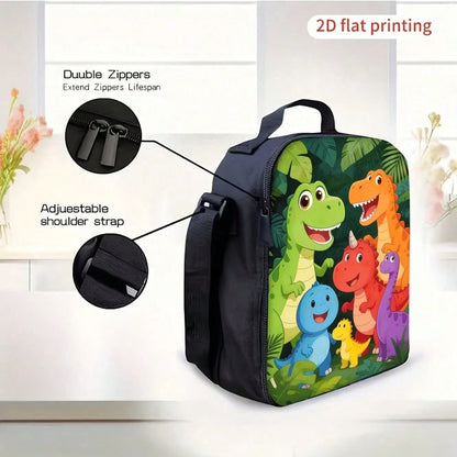 3pcs Backpack Set, Cute Cartoon Dinosaur Jungle Print, Includes Durable Large-Capacity Bookpack, Crossbody Bag & Multi-Functional Pencil Case, Adjustable Straps And Zipper Compartments