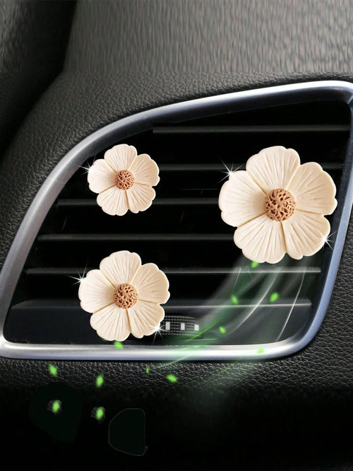 3pcs Cute Daisy Shaped Car Air Vent Clip Aromatherapy Freshener With Flower Scent, Car Aromatherapy Supplies