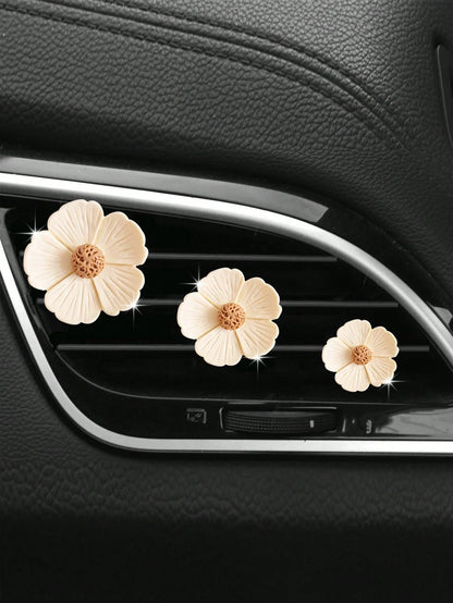 3pcs Cute Daisy Shaped Car Air Vent Clip Aromatherapy Freshener With Flower Scent, Car Aromatherapy Supplies