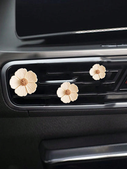 3pcs Cute Daisy Shaped Car Air Vent Clip Aromatherapy Freshener With Flower Scent, Car Aromatherapy Supplies