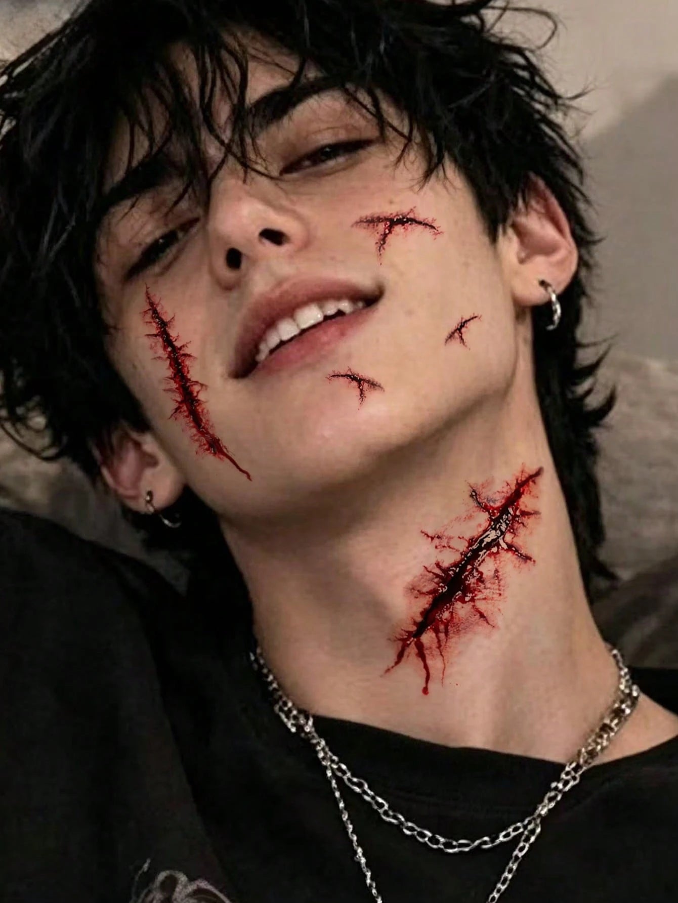 3pcs Halloween Zombie Scar Temporary Tattoos, Realistic Scar & Stitch Patterns, Easy To Use, Suitable For Men And Women Body Art And Decoration, Perfect For Party Decoration And Holiday Celebration