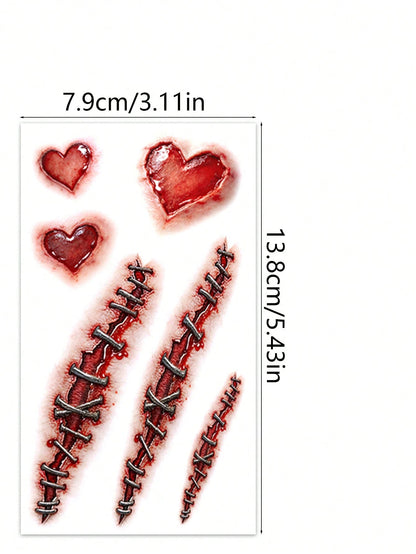 3pcs Halloween Zombie Scar Temporary Tattoos, Realistic Scar & Stitch Patterns, Easy To Use, Suitable For Men And Women Body Art And Decoration, Perfect For Party Decoration And Holiday Celebration